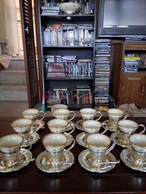 Vintage Set of 12 Lenox/Sterling Silver Demitasse Cups With Sterling Spoons
